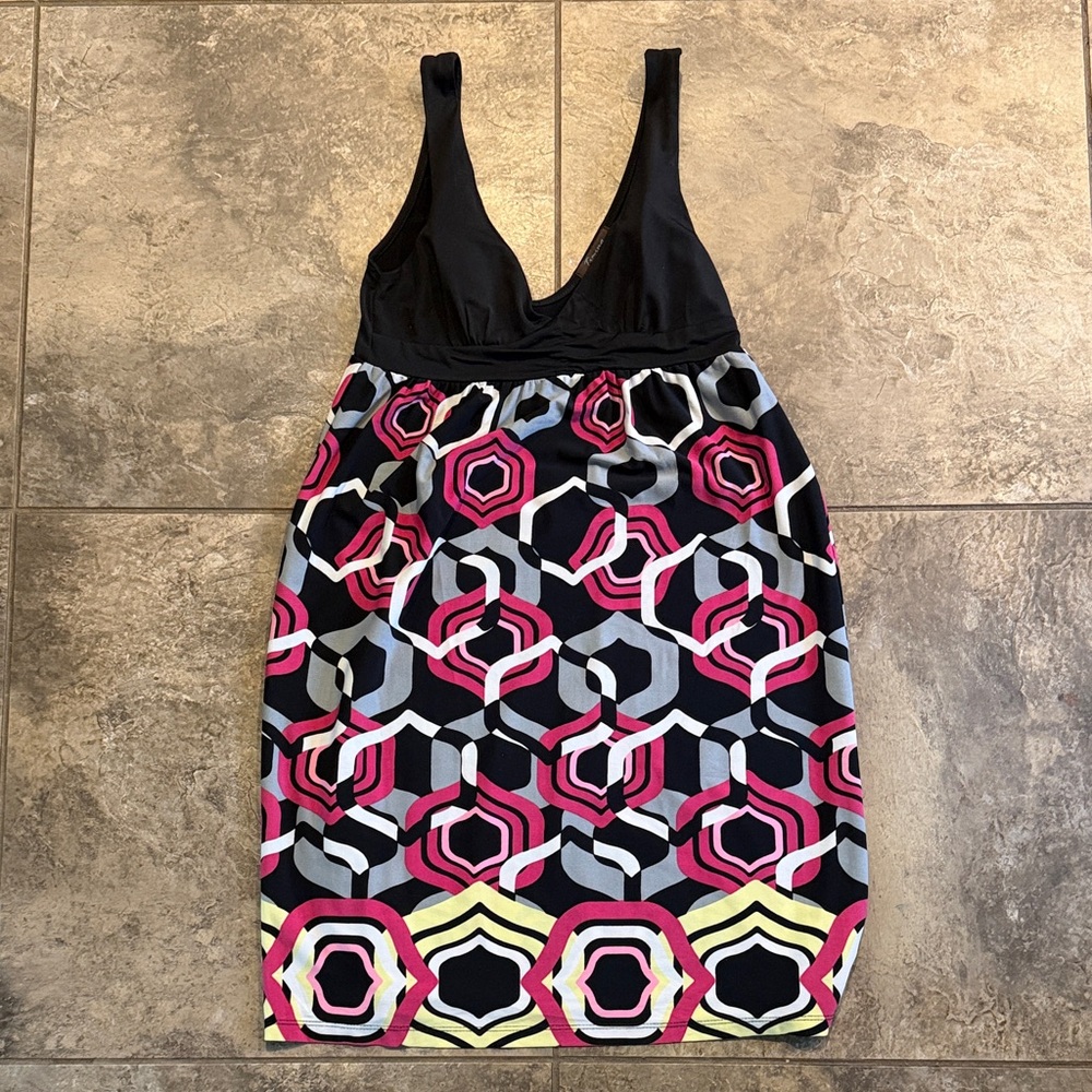 Timing Black and Pink Geometric Midi Dress